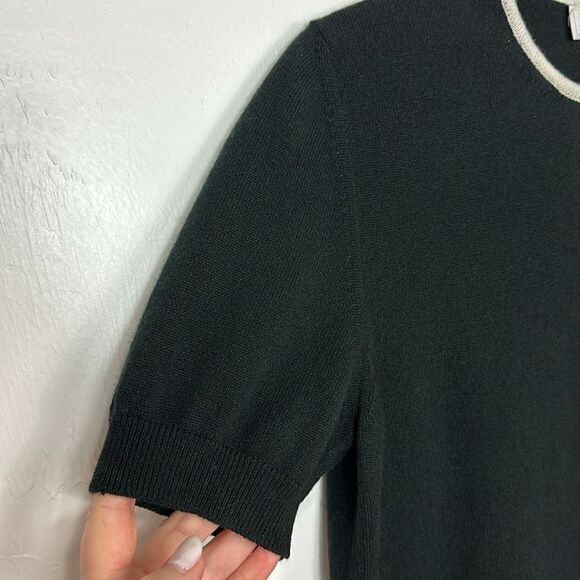 Richard Grand Black Cashmere Short Sleeve Contrast Crew Neck Sweater Size M - Picture 2 of 7